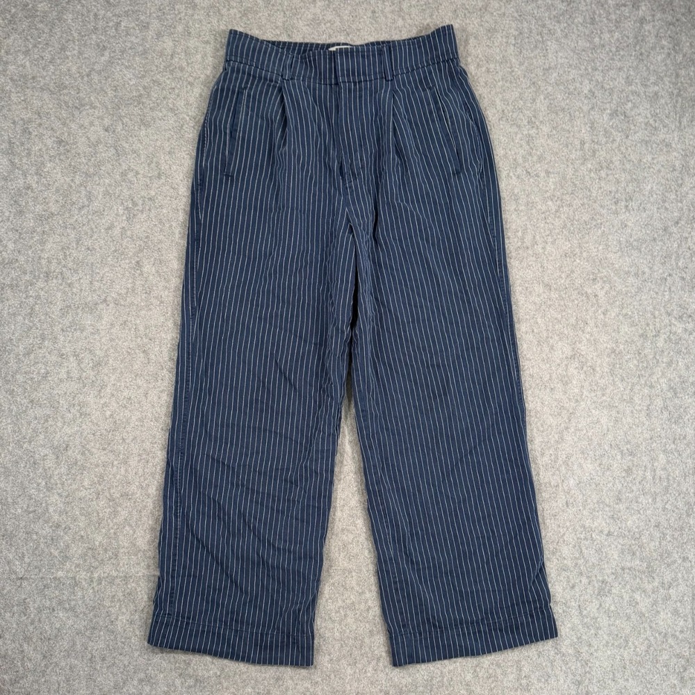 Everlane Navy Blue‎ Striped The Way High Draped Pants Women's Size 8 Short